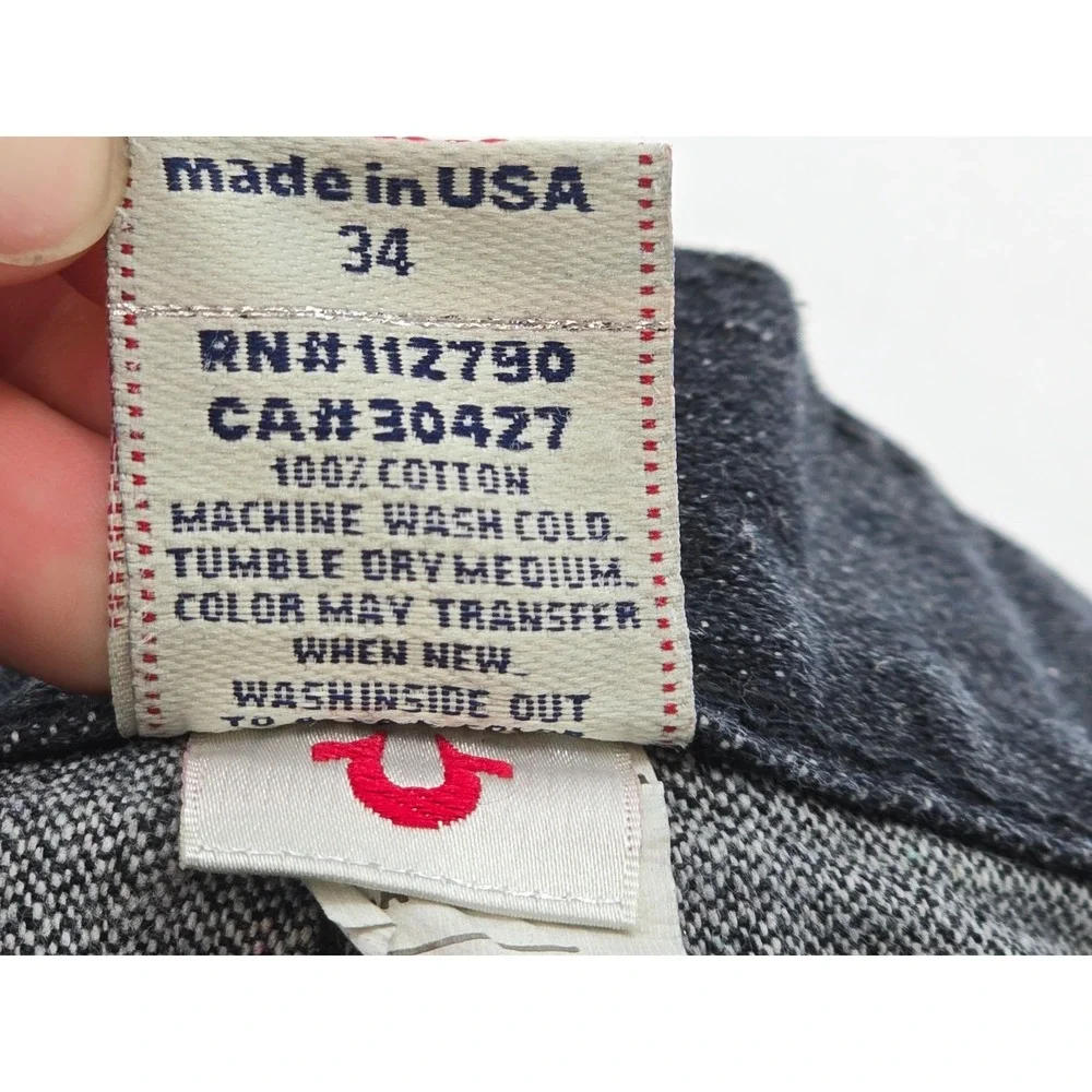 VTG True Religion Y2K Flap Pocket‎ Made In USA Black Denim Size 34 -34x33 VG
